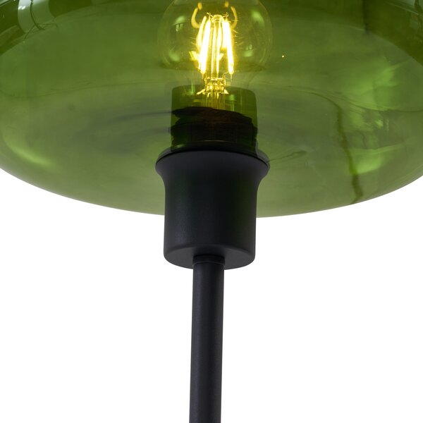Stylowa lampa podłogowa w stylu retro, czarna z zielonym szkłem - Bizle