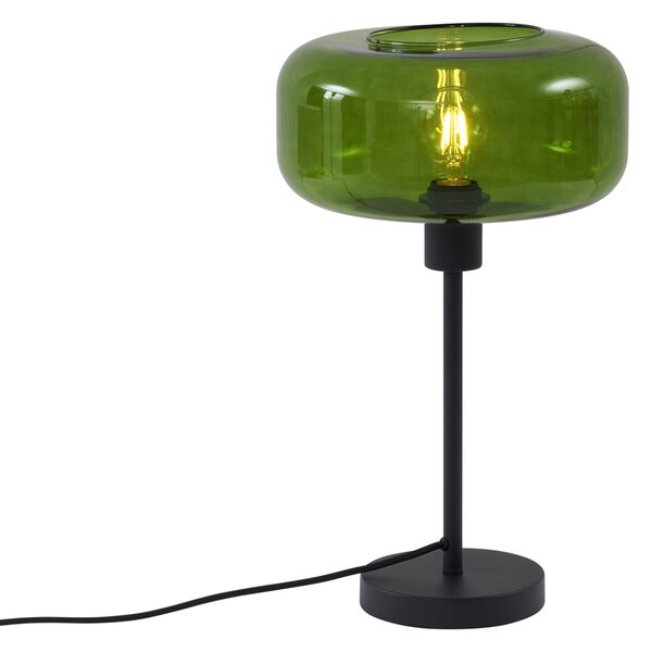 Retro Lampa Stołowa Czarna z Zielonym Szkłem - Bizle