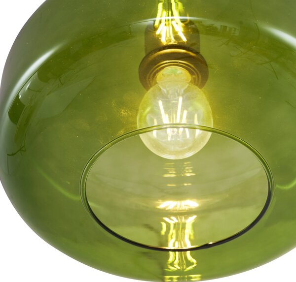 Retrowana lampa wisząca czarna ze szklanym zielonym kloszem - Bizle