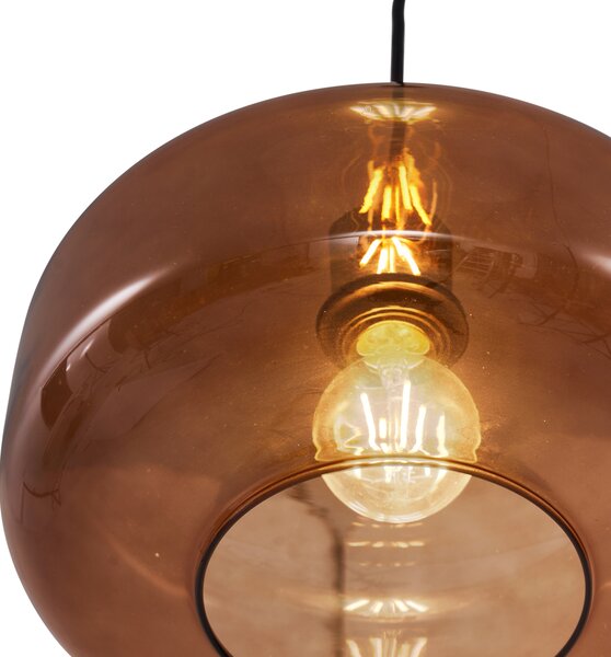 Retrowana lampa wisząca czarna ze szklanym kloszem w kolorze brązu - Bizle