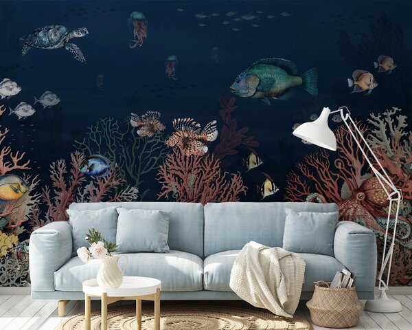 Fototapeta Życie morskie z rybami i koralowcami, Fototapety z zwierzętami, Popularne Fototapety, u94467 - Tapeko.pl