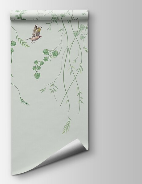 Fototapeta Tapeta z ptakami i winoroślą, Fototapety Kwiaty, Popularne Fototapety, u94493 - Tapeko.pl
