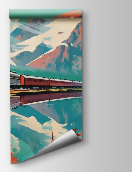 Fototapeta Pociąg na torach nad jeziorem, Fototapety Góry, Popularne Fototapety, u94759 - Tapeko.pl