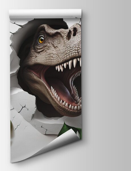 Fototapeta Głowa dinozaura wychodząca z dziury w ścianie, Fototapety 3d, Popularne Fototapety, u94772 - Tapeko.pl