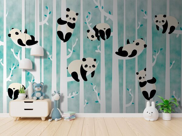 Fototapeta Pandy na drzewie, Fototapety Dziecięce, Popularne Fototapety, u95025 - Tapeko.pl