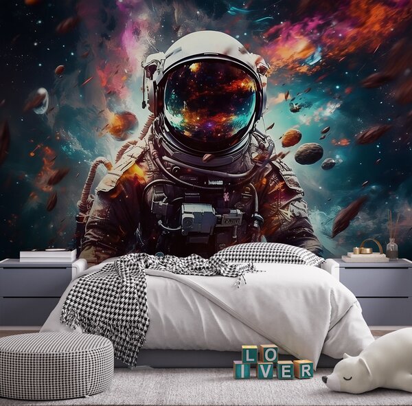 Fototapeta Astronauta w kosmosie z dużym hełmem, Fototapety Dziecięce, Popularne Fototapety, u95147 - Tapeko.pl