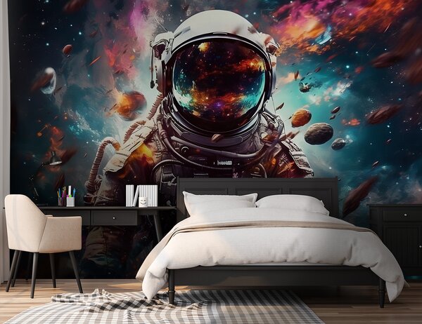 Fototapeta Astronauta w kosmosie z dużym hełmem, Fototapety Dziecięce, Popularne Fototapety, u95147 - Tapeko.pl