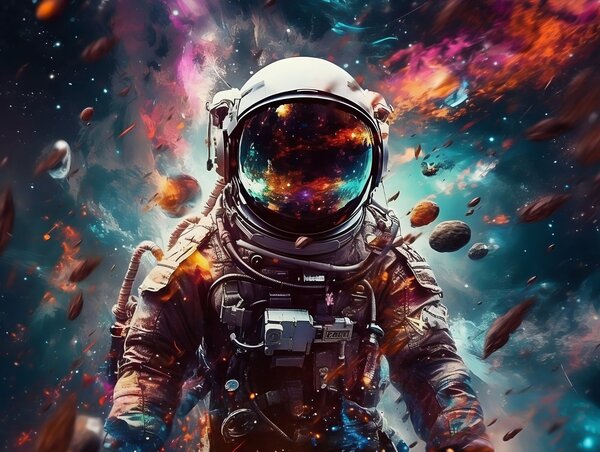 Fototapeta Astronauta w kosmosie z dużym hełmem, Fototapety Dziecięce, Popularne Fototapety, u95147 - Tapeko.pl