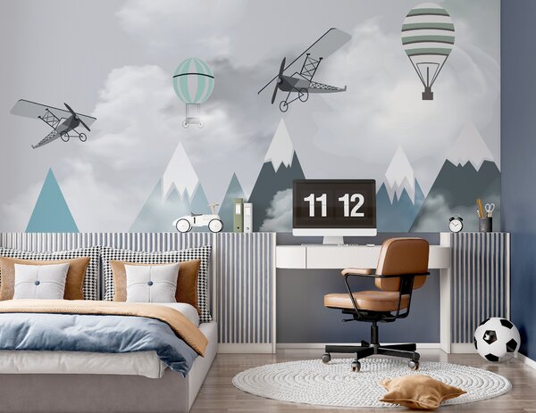 Fototapeta Helikopter lecący nad górami, Fototapety Dziecięce, Popularne Fototapety, u95370 - Tapeko.pl