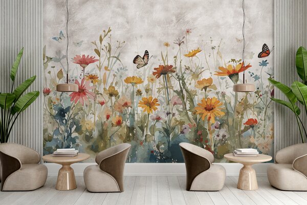 Fototapety Akwarela kwiaty i motyle, Fototapety Natura, u95406 : Uwalls.pl