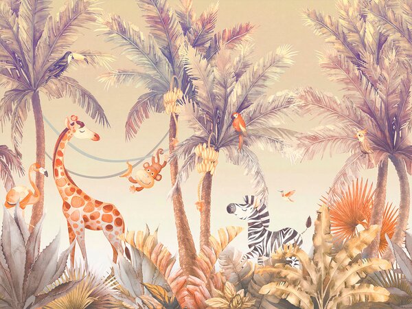 Fototapeta Żyrafa i zebra w dżungli, Fototapety Dziecięce, Popularne Fototapety, u95505 - Tapeko.pl