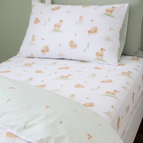 Białe bawełniane prześcieradło dziecięce do łóżeczka z gumką 70x140 cm Mini Moo Cow – Bianca
