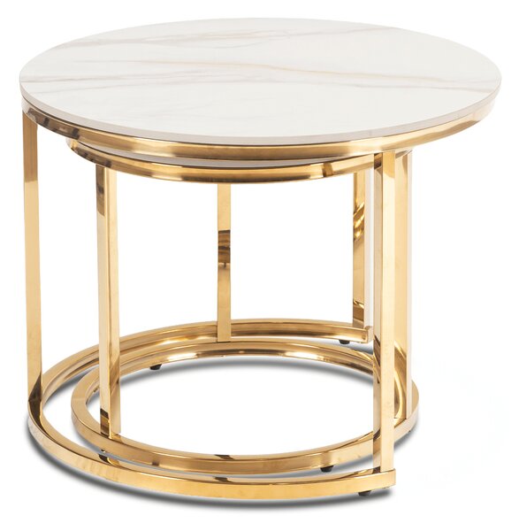 Zestaw Stolików Kawowych MILANO 45 cm/60 cm Biały Marmur/Złoty Glamour