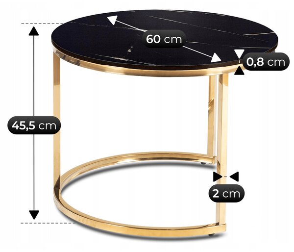 Zestaw Stolików Kawowych MILANO 45 cm/60 cm Czarny Marmur/Złoty Glamour