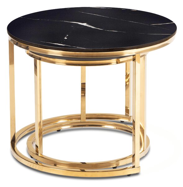 Zestaw Stolików Kawowych MILANO 45 cm/60 cm Czarny Marmur/Złoty Glamour