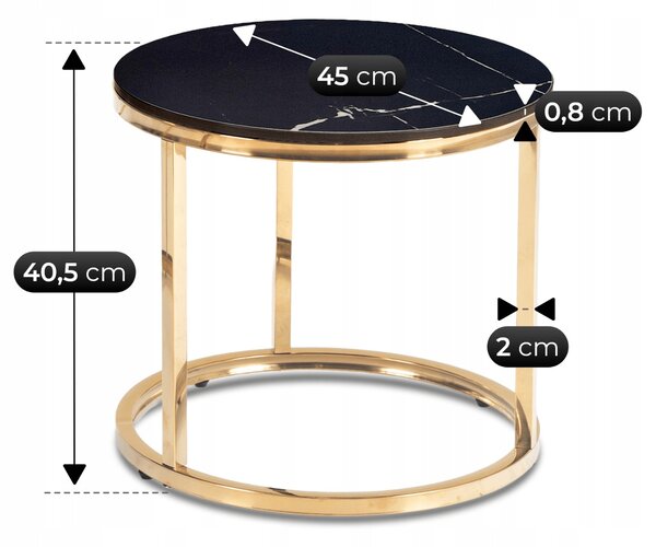 Zestaw Stolików Kawowych MILANO 45 cm/60 cm Czarny Marmur/Złoty Glamour