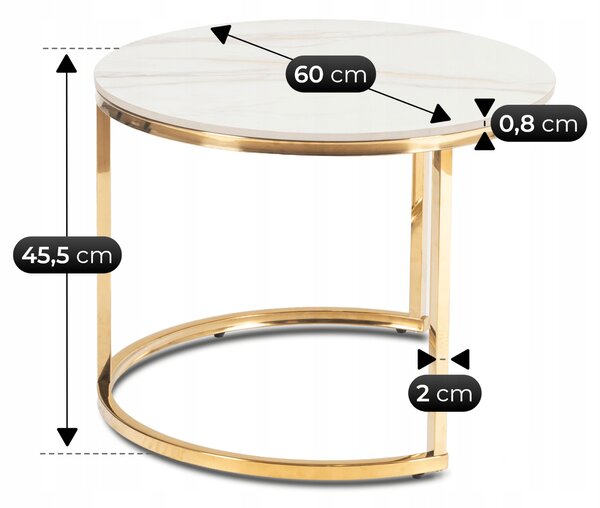 Zestaw Stolików Kawowych MILANO 45 cm/60 cm Biały Marmur/Złoty Glamour