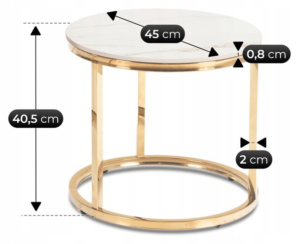 Zestaw Stolików Kawowych MILANO 45 cm/60 cm Biały Marmur/Złoty Glamour