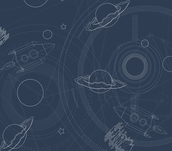 Fototapeta Niebieskie i białe tło z planetami i gwiazdami, Fototapety Dziecięce, Popularne Fototapety, u95918 - Tapeko.pl