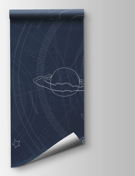 Fototapeta Niebieskie i białe tło z planetami i gwiazdami, Fototapety Dziecięce, Popularne Fototapety, u95918 - Tapeko.pl