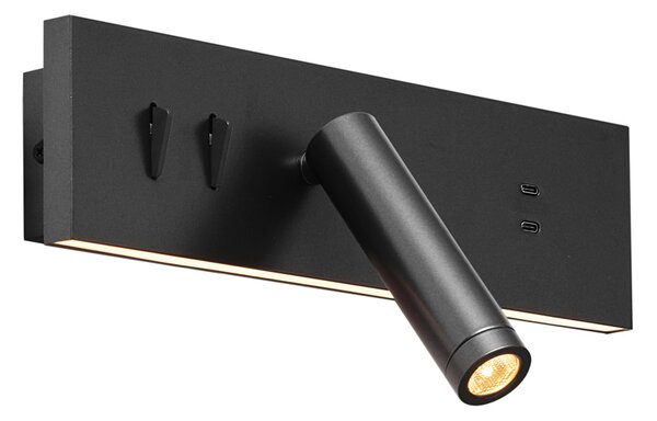 Nowoczesny kinkiet czarny regulowany z USB-C, w zestawie LED - Modric