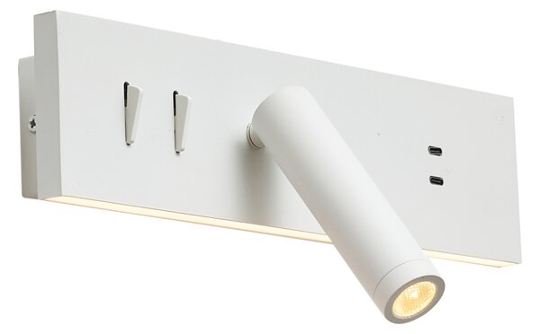 Nowoczesna biała regulowana lampa ścienna z USB-C, w zestawie LED - Modric