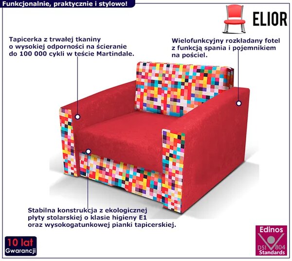 Czerwony Rozkładany Fotel W Kolorowe Printy S4-F52