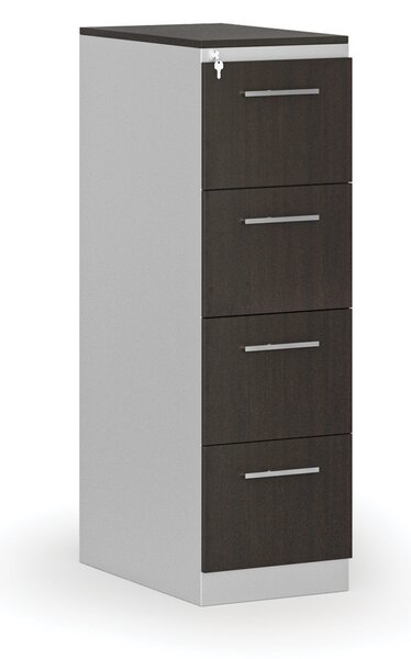 Kartoteka metalowa PRIMO z drewnianym frontem A4, 4 szuflady, szary/wenge