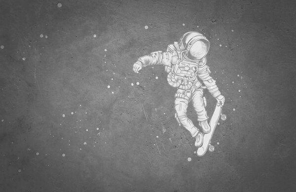 Fototapeta Rysunek astronauty na deskorolce, Fototapety Dla chłopców, Popularne Fototapety, u96123 - Tapeko.pl
