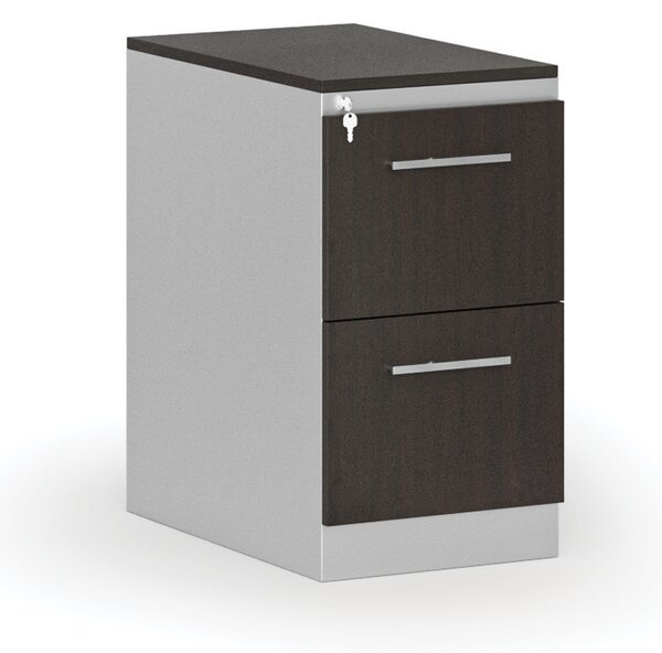 Kartoteka metalowa PRIMO z drewnianym frontem A4, 2 szuflady, szary/wenge