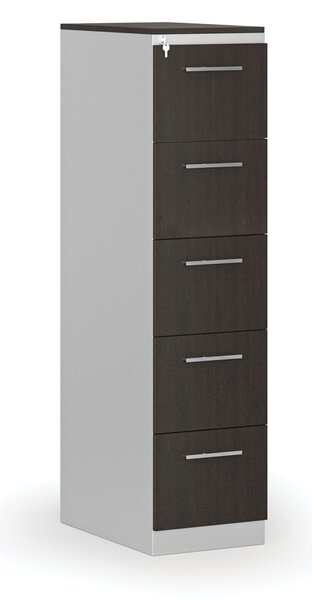 Kartoteka metalowa PRIMO z drewnianym frontem A4, 5 szuflad, szary/wenge