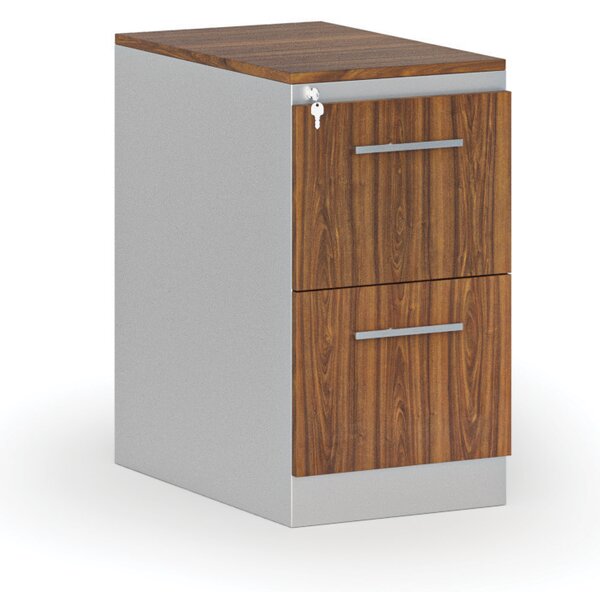 Kartoteka metalowa PRIMO z drewnianym frontem A4, 2 szuflady, szary/orzech