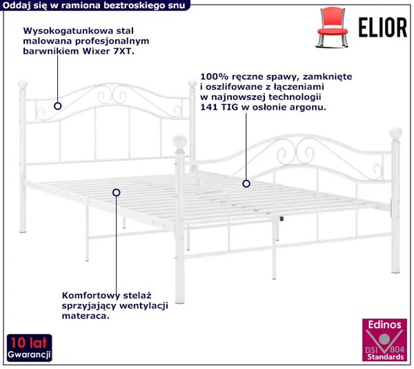 Białe metalowe łóżko pojedyncze 120x200 cm - Zaxter