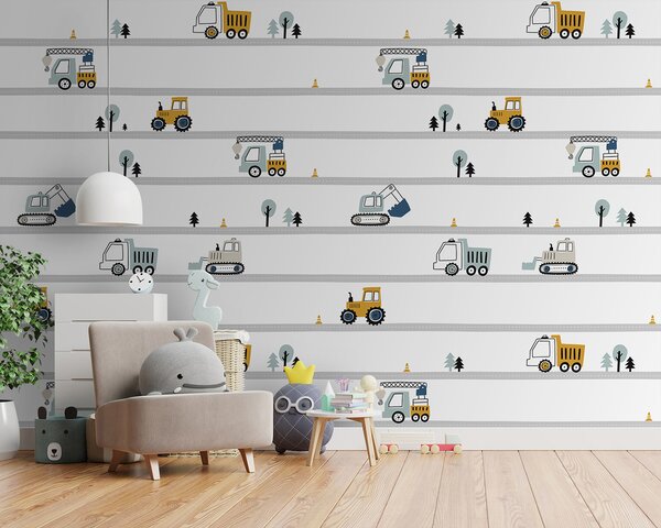 Fototapeta Wzór samochodów i drzew, Fototapety Dziecięce, Popularne Fototapety, u96465 - Tapeko.pl