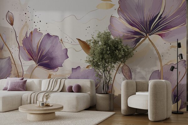 Fototapeta Malowanie fioletowych kwiatów, Fototapety akwarelowa na ścianie, Popularne Fototapety, u96954 - Tapeko.pl