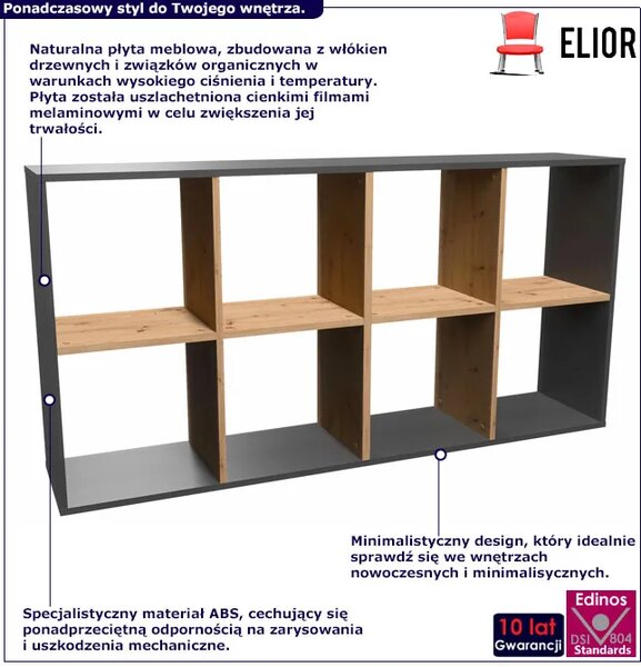 Nowoczesny stojący regał na książki antracyt + dąb artisan F3-H81