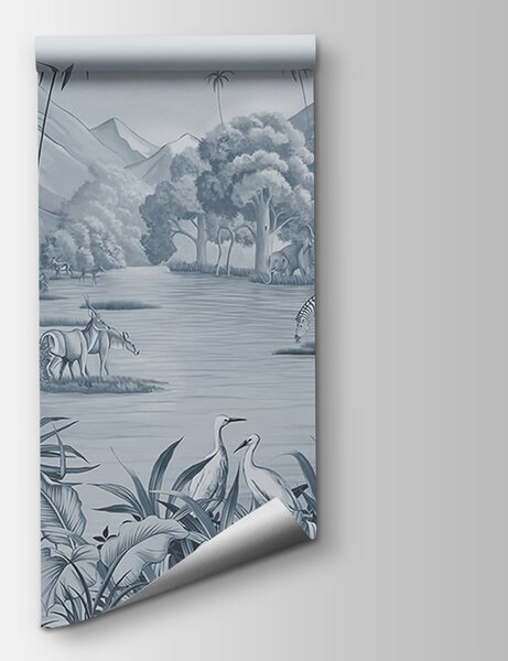 Fototapeta Rzeka z zebrami i górami, Fototapety Dżungla, Popularne Fototapety, u59040v2 - Tapeko.pl