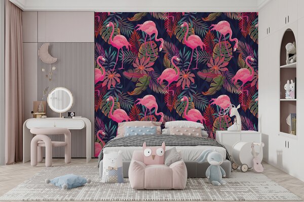 Fototapeta Wzór różowych flamingów i liści, Fototapety z zwierzętami, Popularne Fototapety, u73089 - Tapeko.pl