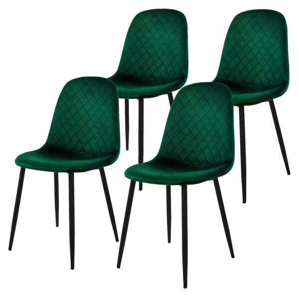 Zestaw 4 krzeseł do jadalni ML-Design z oparciem, ciemnozielone, wykonane z aksamitu
