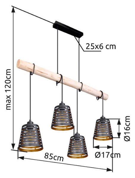 Globo Lampa wisząca Ablona, możliwość ściemniania, salon / jadalnia, drewno, nowoczesny