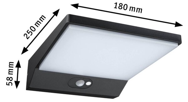 Paulmann kinkiet LED solarny Ronas, czujnik, głębokość 25 Ronas, czarny, aluminium, nowoczesny