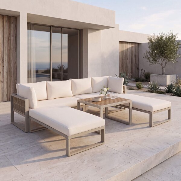 MebleMWM Zestaw mebli ogrodowych SANTORINI BIG | Aluminium beżowe | Beżowe poduszki