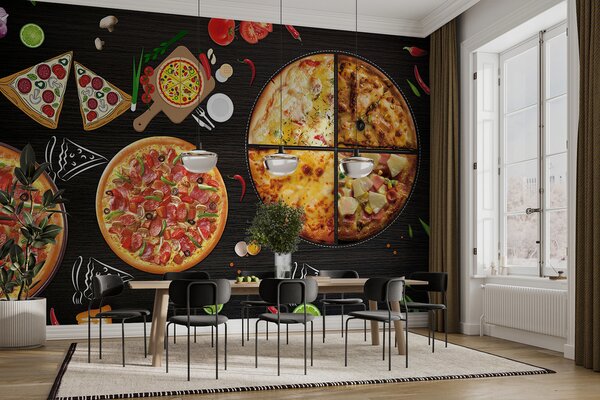 Fototapeta Pizze na stole, Fototapety Potrawy i Napoje, Popularne Fototapety, u97436 - Tapeko.pl