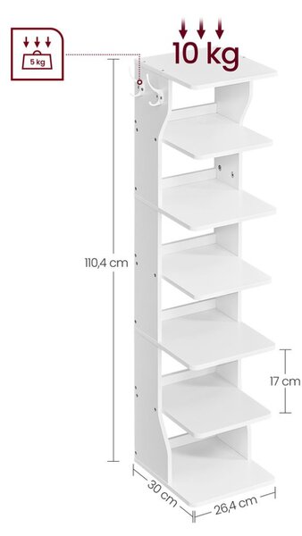 Półka na buty CINDY, 6 poziomów, 30x26,4x110,4 cm, biała Vasagle