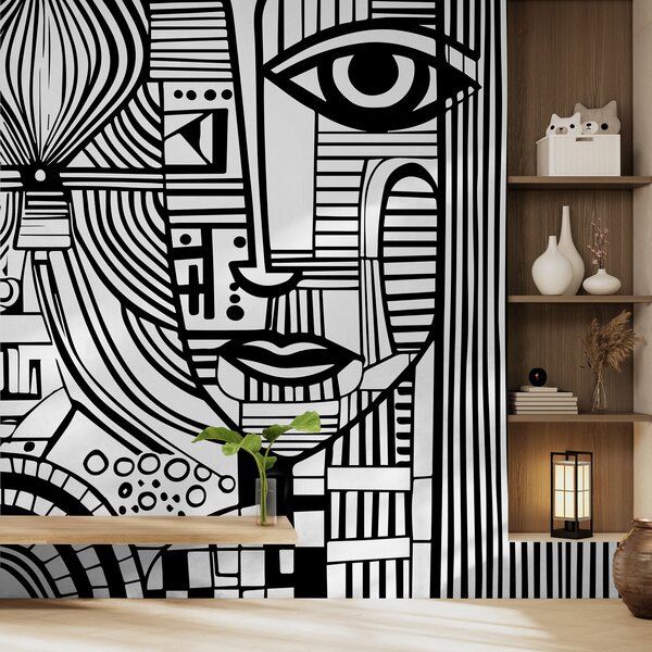 Fototapeta Czarno-biały rysunek kobiecej twarzy, Fototapety design, Popularne Fototapety, u98714 - Tapeko.pl