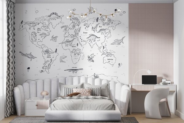 Fototapeta Mapa świata z dinozaurami, Fototapety Dziecięce, Popularne Fototapety, u98793 - Tapeko.pl