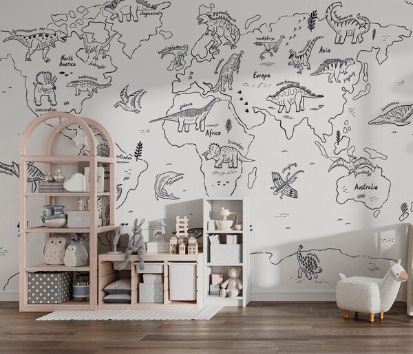 Fototapeta Mapa świata z dinozaurami, Fototapety Dziecięce, Popularne Fototapety, u98793 - Tapeko.pl