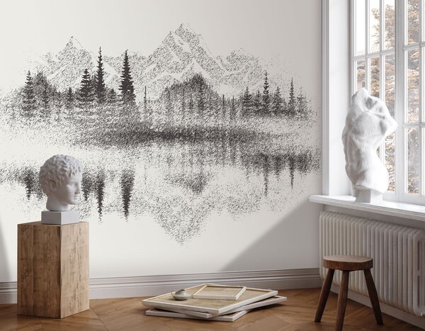 Fototapeta Pasmo górskie i drzewa odbijające się w jeziorze, Fototapety Natura, Popularne Fototapety, u98808 - Tapeko.pl
