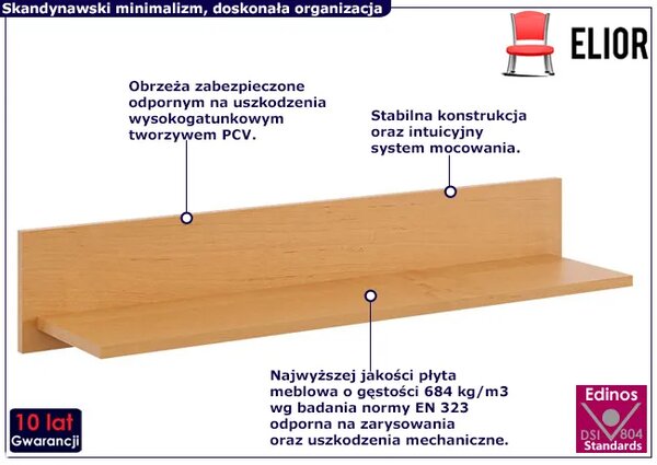 Minimalistyczna półka ścienna w kolorze olcha P7-M16