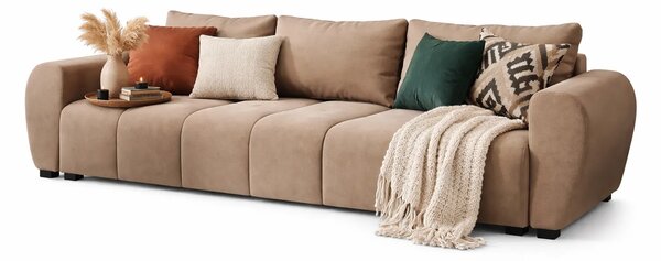 Jasnobrązowa welurowa sofa rozkładana z pojemnikiem B3-M33